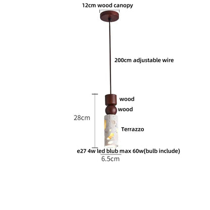 Minimalist white terrazzo and wood led pendant lamp kitchen light