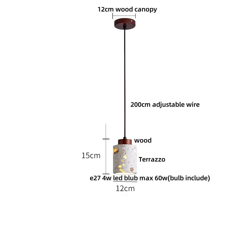 Minimalist white terrazzo and wood led pendant lamp kitchen light