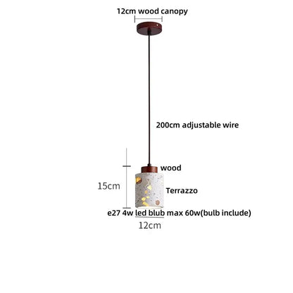 Minimalist white terrazzo and wood led pendant lamp kitchen light
