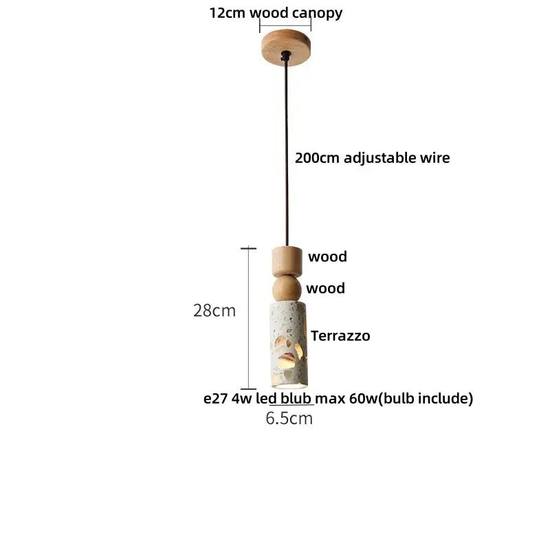 Minimalist white terrazzo and wood led pendant lamp kitchen light