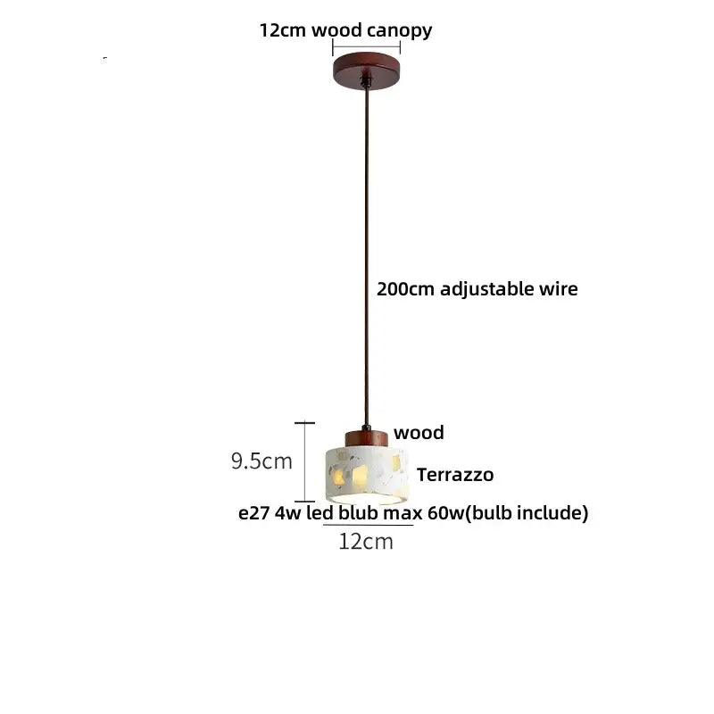 Minimalist white terrazzo and wood led pendant lamp kitchen light