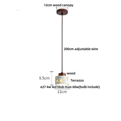 Minimalist white terrazzo and wood led pendant lamp kitchen light
