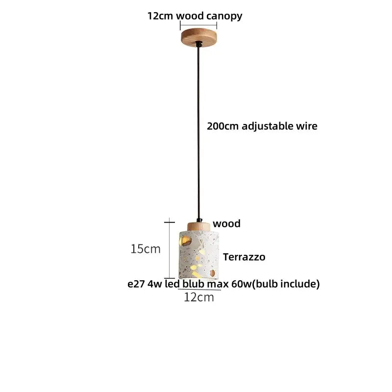 Minimalist white terrazzo and wood led pendant lamp kitchen light