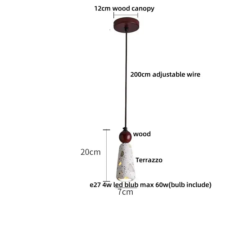 Minimalist white terrazzo and wood led pendant lamp kitchen light
