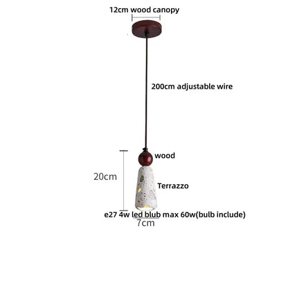 Minimalist white terrazzo and wood led pendant lamp kitchen light