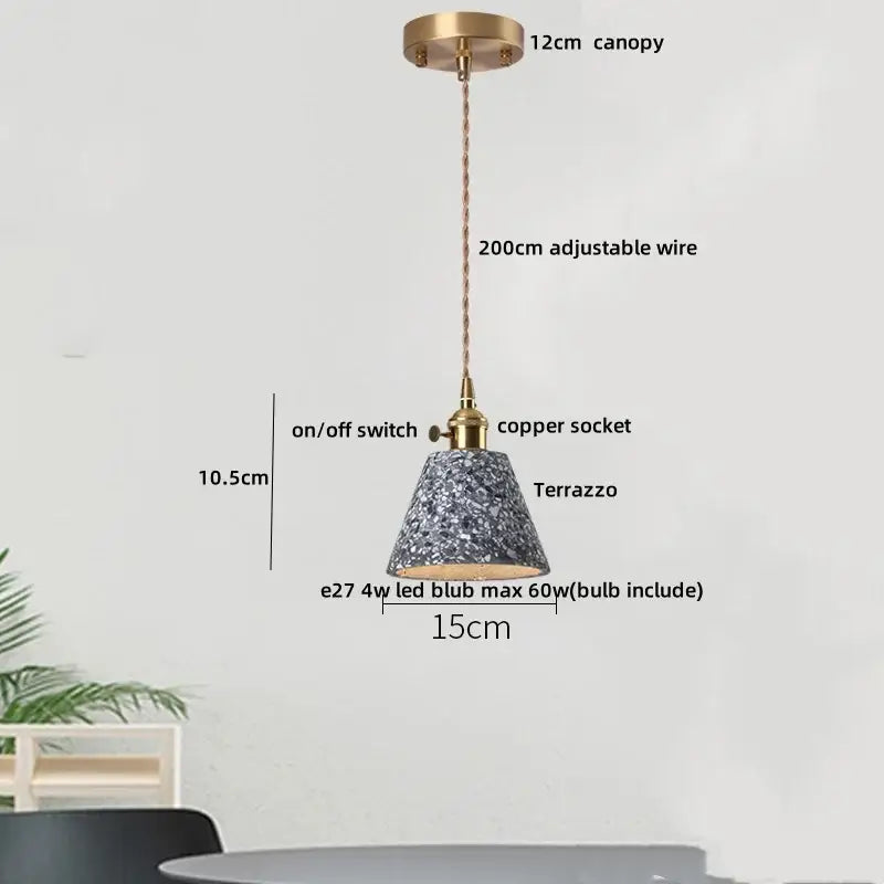 Minimalist white terrazzo and wood led pendant lamp kitchen light