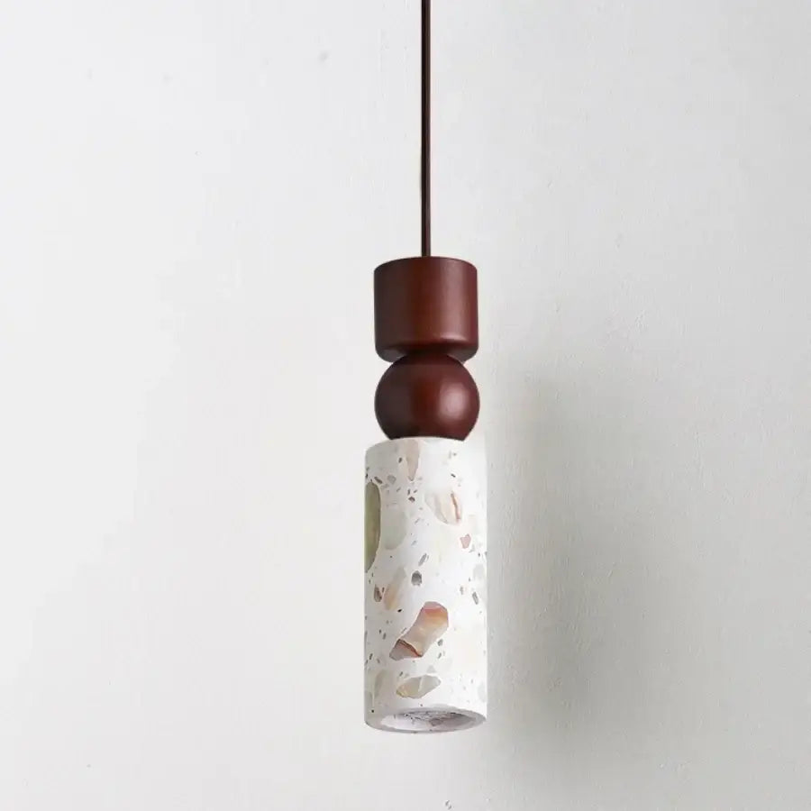 Minimalist white terrazzo and wood led pendant lamp kitchen light