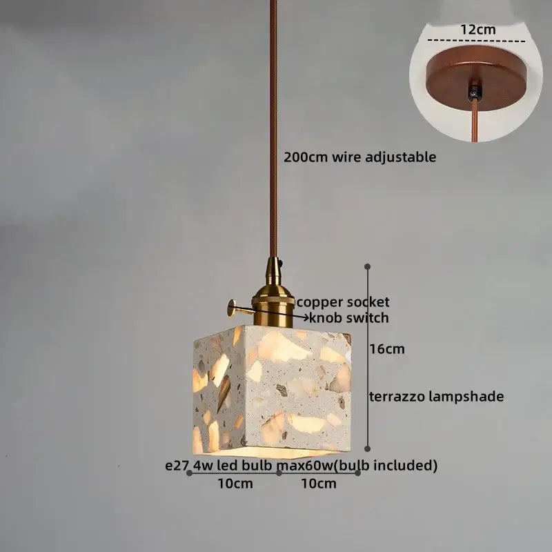 Japanese style white and earthy led terrazzo pendant lights bedroom