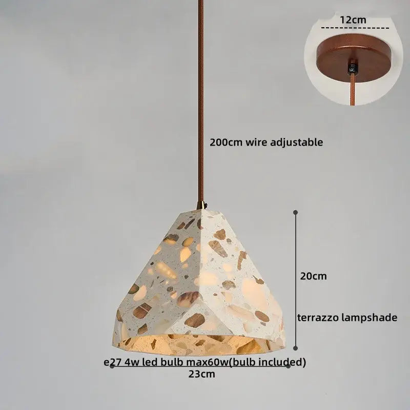 Japanese style white and earthy led terrazzo pendant lights bedroom