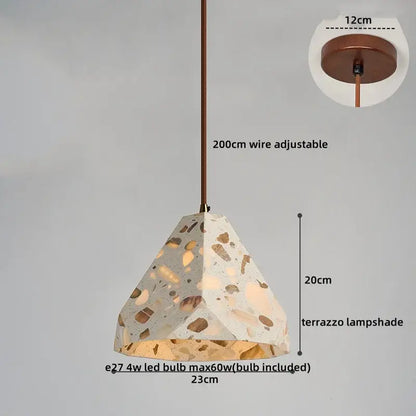 Japanese style white and earthy led terrazzo pendant lights bedroom