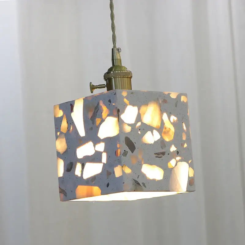 Japanese style white and earthy led terrazzo pendant lights bedroom