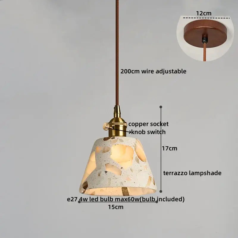 Japanese style white and earthy led terrazzo pendant lights bedroom
