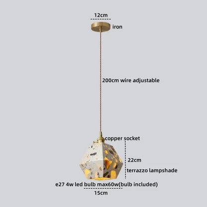Japanese style white and earthy led terrazzo pendant lights bedroom
