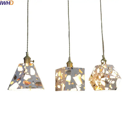 Japanese style white and earthy led terrazzo pendant lights bedroom