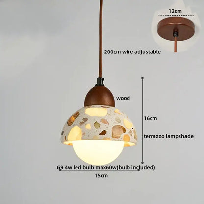 Japanese style white and earthy led terrazzo pendant lights bedroom