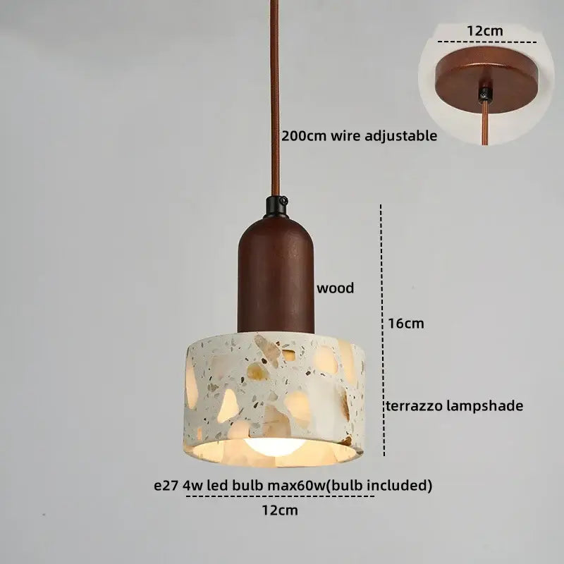 Japanese style white and earthy led terrazzo pendant lights bedroom