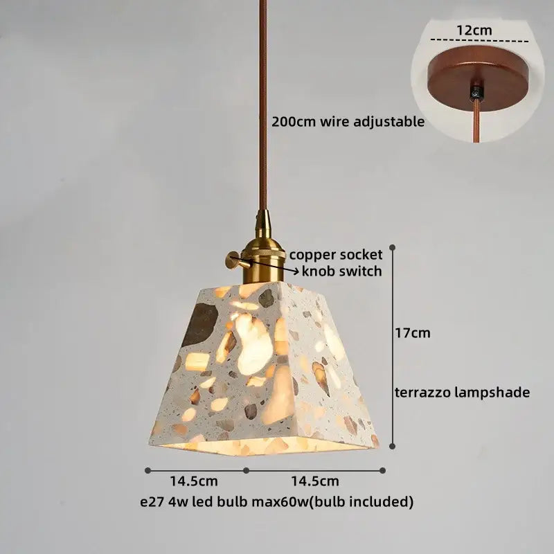 Japanese style white and earthy led terrazzo pendant lights bedroom
