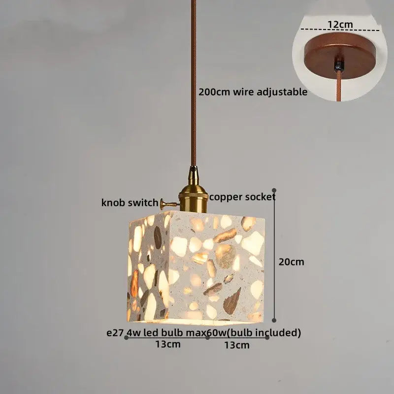Japanese style white and earthy led terrazzo pendant lights bedroom