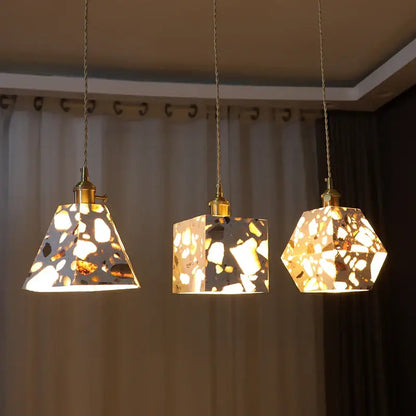 Japanese style white and earthy led terrazzo pendant lights bedroom