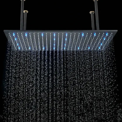 Matte black led thermostatic rainfall shower system with tub spout
