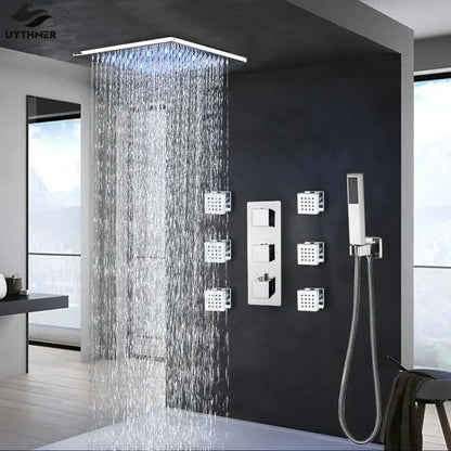Modern chrome led thermostatic shower faucet bathroom rain mixer tap