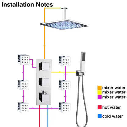 Modern chrome led thermostatic shower faucet bathroom rain mixer tap