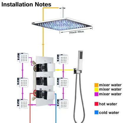 Modern chrome led thermostatic shower faucet bathroom rain mixer tap
