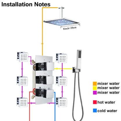 Modern chrome led thermostatic shower faucet bathroom rain mixer tap