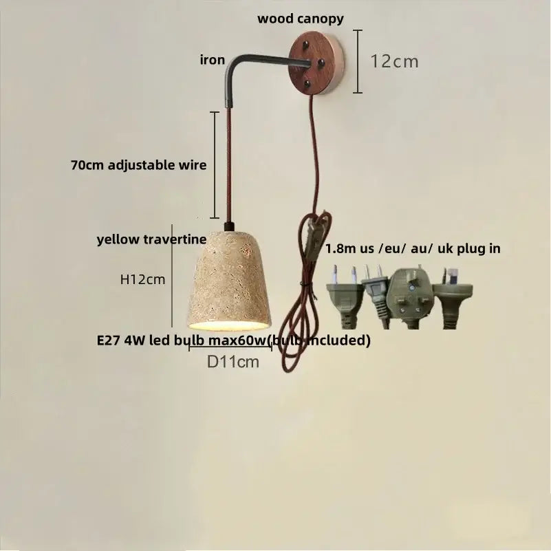 Modern beige travertine stone wall lamp stair light
