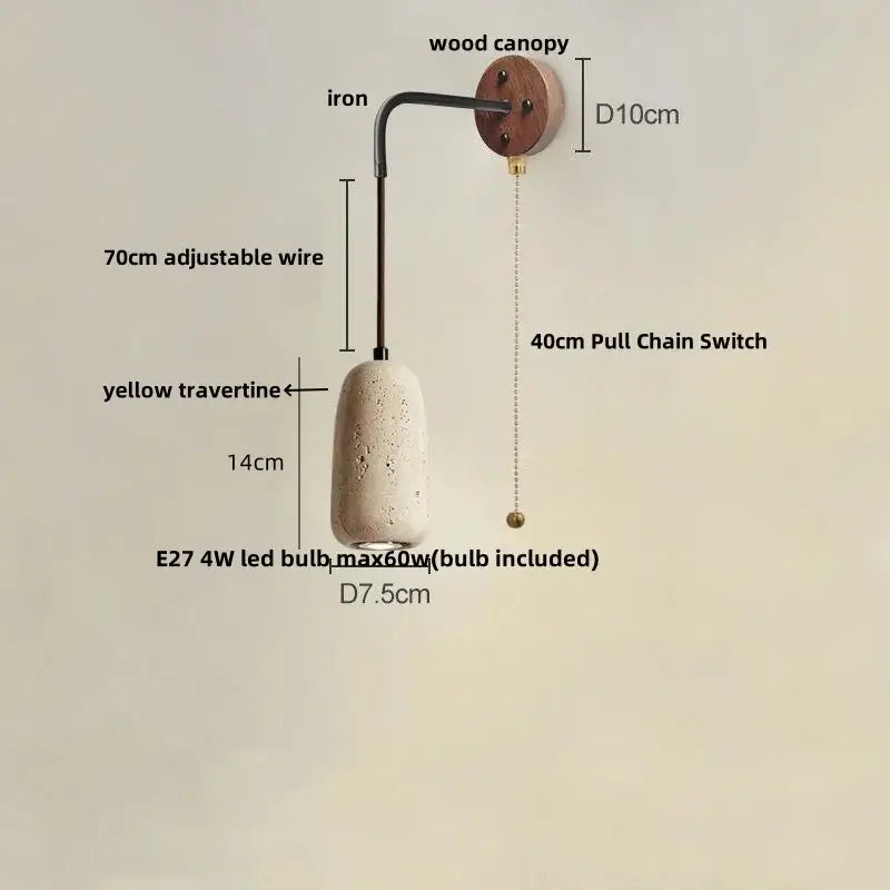 Modern beige travertine stone wall lamp stair light