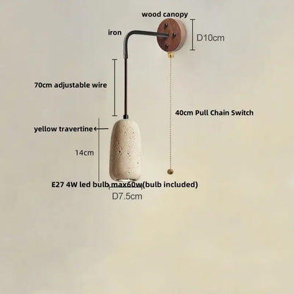 Modern beige travertine stone wall lamp stair light