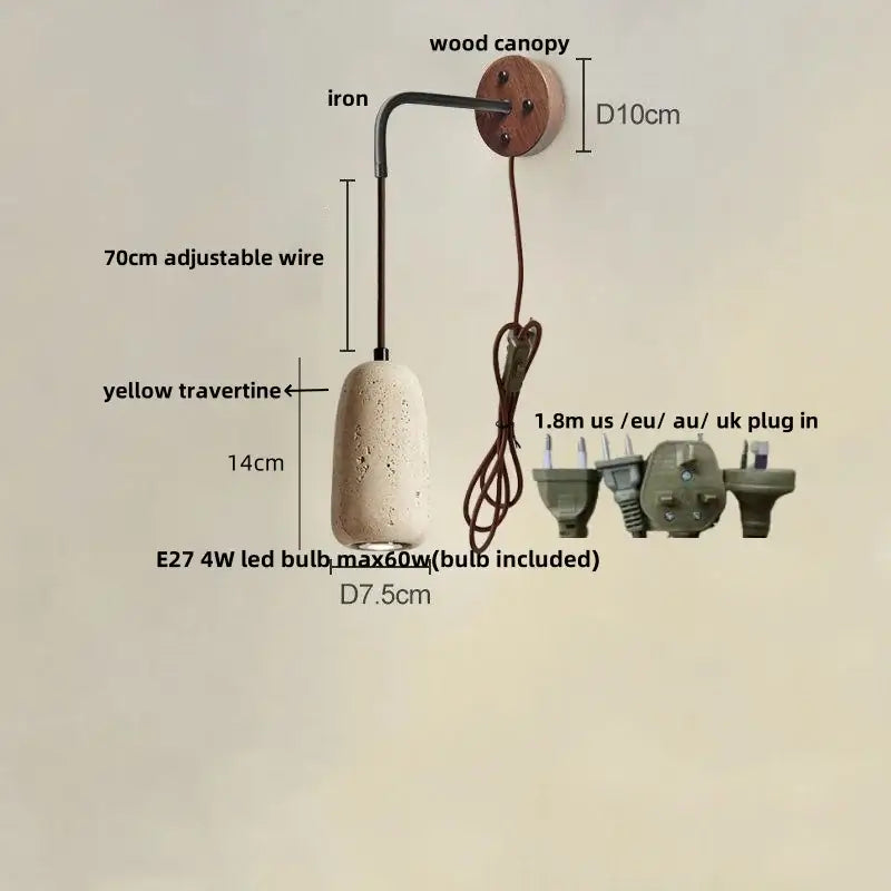 Modern beige travertine stone wall lamp stair light