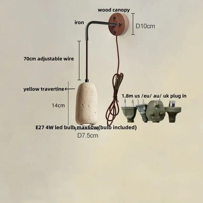 Modern beige travertine stone wall lamp stair light