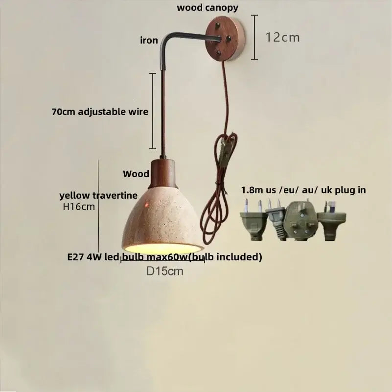 Modern beige travertine stone wall lamp stair light