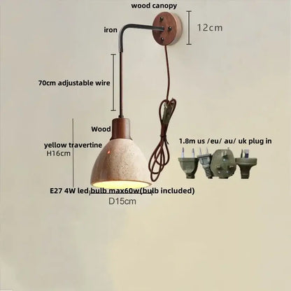 Modern beige travertine stone wall lamp stair light
