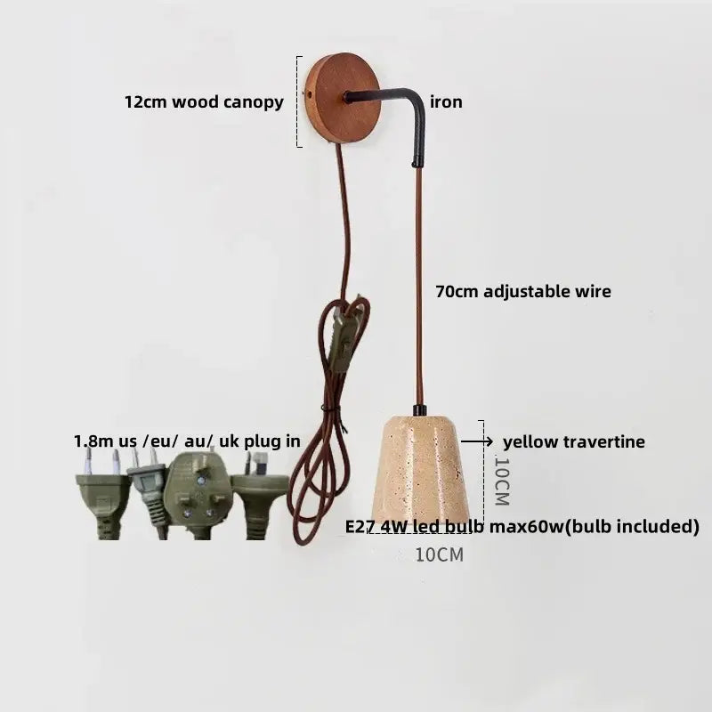 Modern beige travertine stone wall lamp stair light