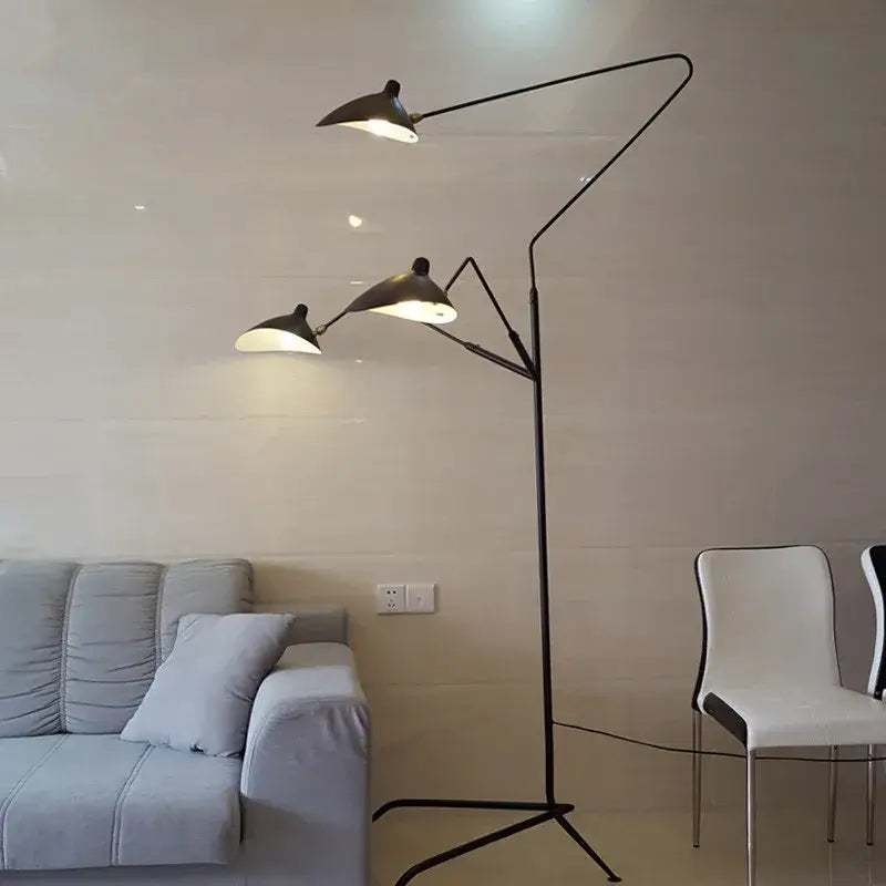 Industrial black metal 3 arm tripod floor lamp living room light