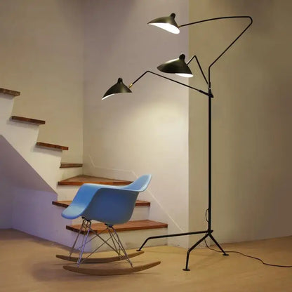 Industrial black metal 3 arm tripod floor lamp living room light
