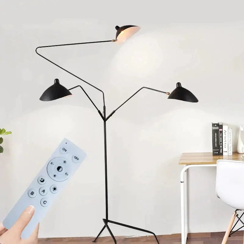 Industrial black metal 3 arm tripod floor lamp living room light