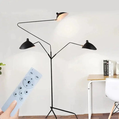 Industrial black metal 3 arm tripod floor lamp living room light