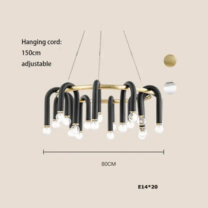 Modern black & brass led tube chandelier living room pendant light