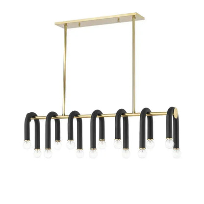 Modern black & brass led tube chandelier living room pendant light