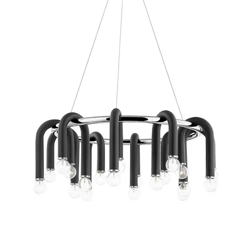 Modern black & brass led tube chandelier living room pendant light