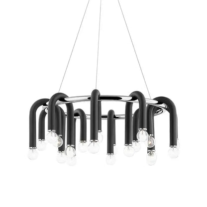 Modern black & brass led tube chandelier living room pendant light
