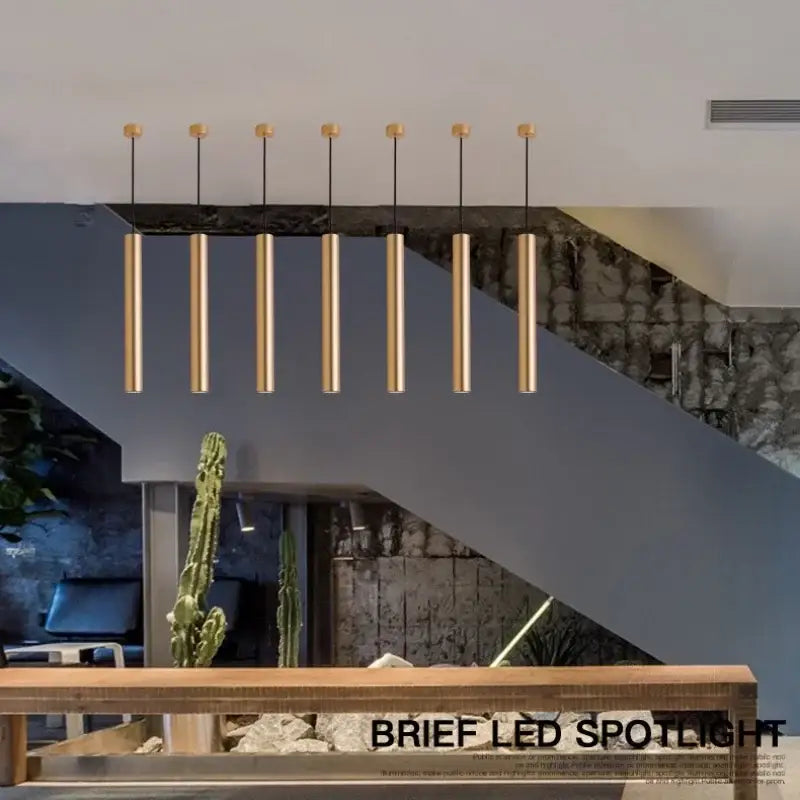 Minimalist gold black & white led tube pendant – dining room