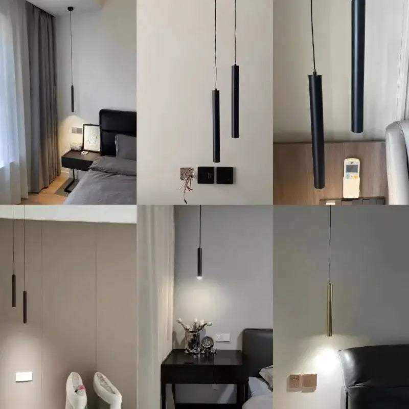 Minimalist gold black & white led tube pendant – dining room