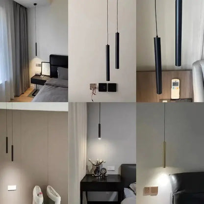 Minimalist gold black & white led tube pendant – dining room