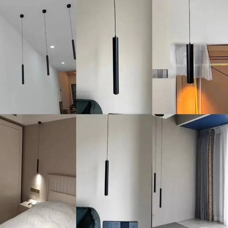 Minimalist gold black & white led tube pendant – dining room