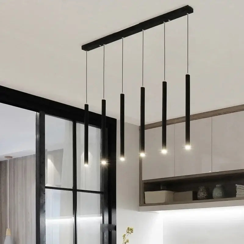 Minimalist gold black & white led tube pendant – dining room