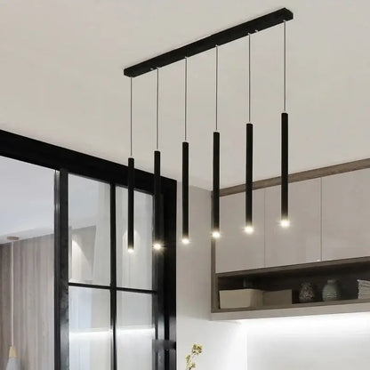 Minimalist gold black & white led tube pendant – dining room
